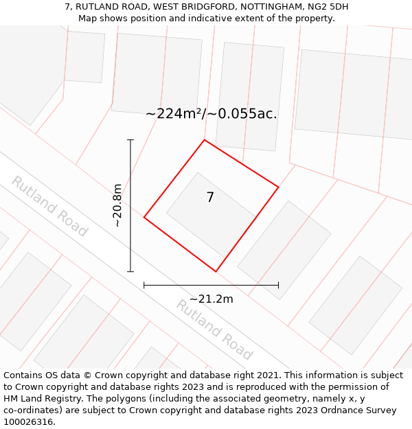 7, RUTLAND ROAD, WEST BRIDGFORD, NOTTINGHAM, NG2 5DH: Plot and title map