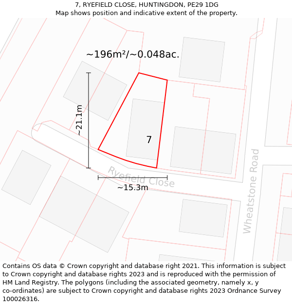 7, RYEFIELD CLOSE, HUNTINGDON, PE29 1DG: Plot and title map