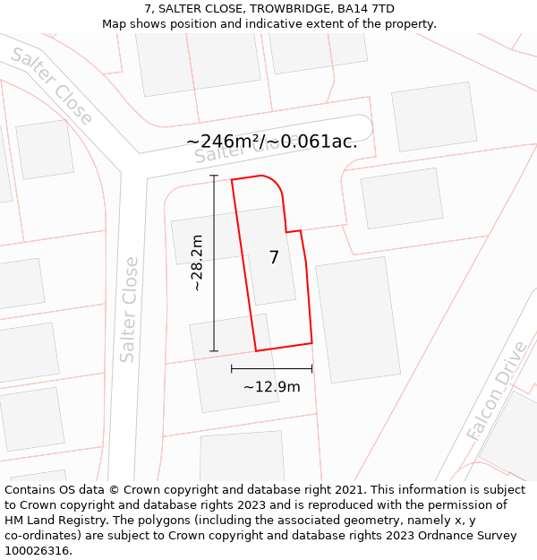 7, SALTER CLOSE, TROWBRIDGE, BA14 7TD: Plot and title map