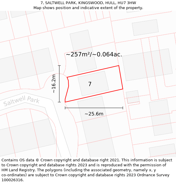 7, SALTWELL PARK, KINGSWOOD, HULL, HU7 3HW: Plot and title map