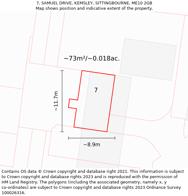 7, SAMUEL DRIVE, KEMSLEY, SITTINGBOURNE, ME10 2GB: Plot and title map