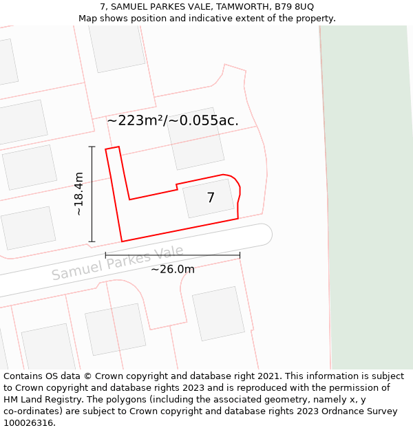 7, SAMUEL PARKES VALE, TAMWORTH, B79 8UQ: Plot and title map