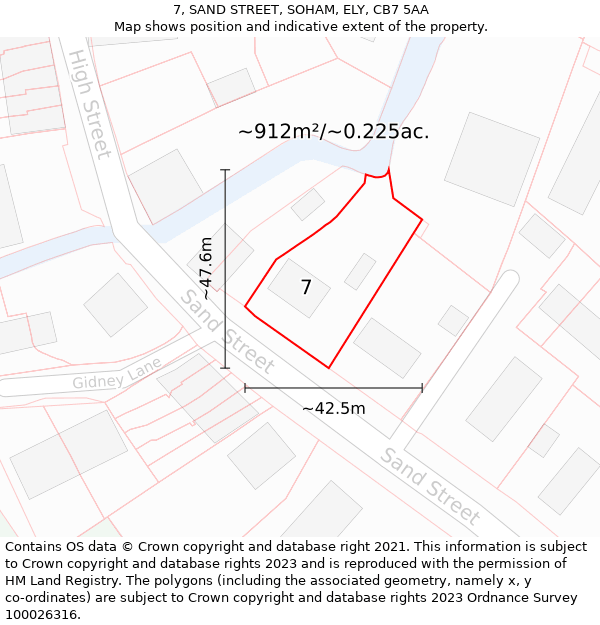 7, SAND STREET, SOHAM, ELY, CB7 5AA: Plot and title map