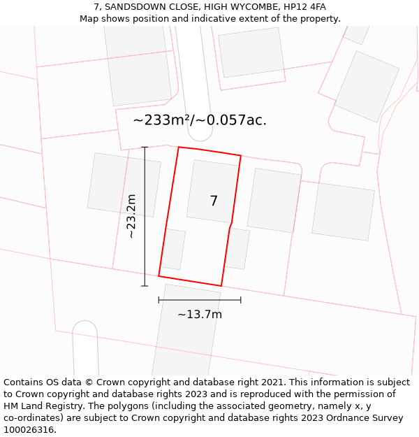 7, SANDSDOWN CLOSE, HIGH WYCOMBE, HP12 4FA: Plot and title map