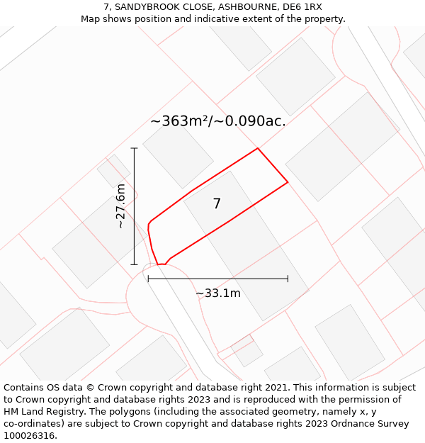 7, SANDYBROOK CLOSE, ASHBOURNE, DE6 1RX: Plot and title map