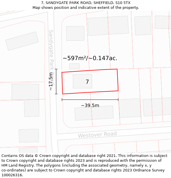 7, SANDYGATE PARK ROAD, SHEFFIELD, S10 5TX: Plot and title map