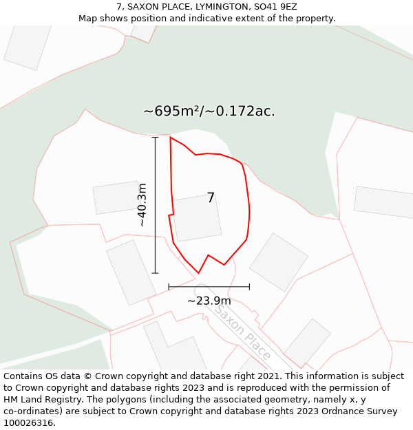 7, SAXON PLACE, LYMINGTON, SO41 9EZ: Plot and title map