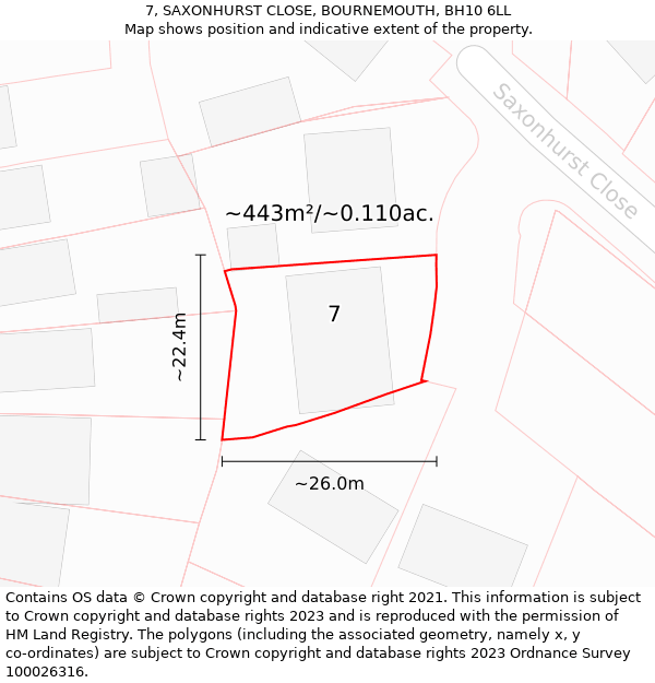 7, SAXONHURST CLOSE, BOURNEMOUTH, BH10 6LL: Plot and title map