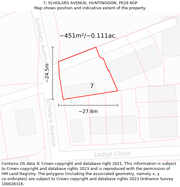 7, SCHOLARS AVENUE, HUNTINGDON, PE29 6GP: Plot and title map