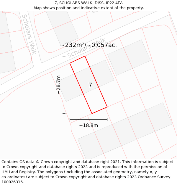 7, SCHOLARS WALK, DISS, IP22 4EA: Plot and title map