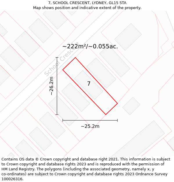 7, SCHOOL CRESCENT, LYDNEY, GL15 5TA: Plot and title map