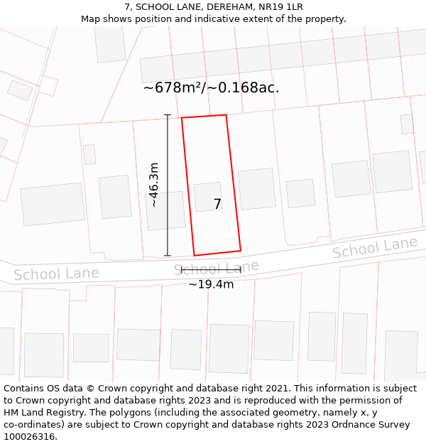 7, SCHOOL LANE, DEREHAM, NR19 1LR: Plot and title map