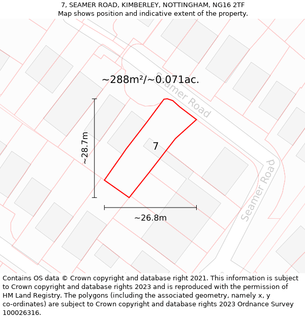 7, SEAMER ROAD, KIMBERLEY, NOTTINGHAM, NG16 2TF: Plot and title map