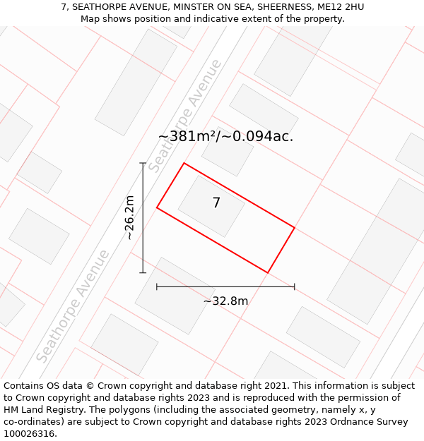 7, SEATHORPE AVENUE, MINSTER ON SEA, SHEERNESS, ME12 2HU: Plot and title map