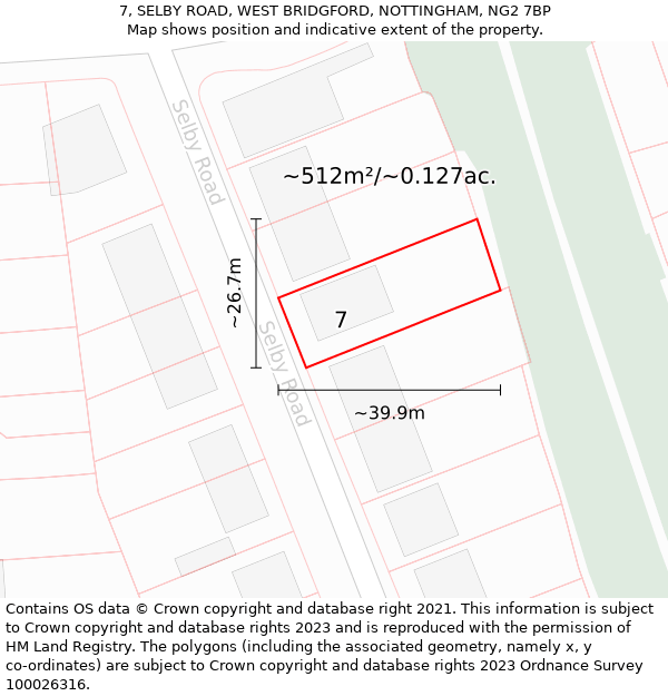 7, SELBY ROAD, WEST BRIDGFORD, NOTTINGHAM, NG2 7BP: Plot and title map