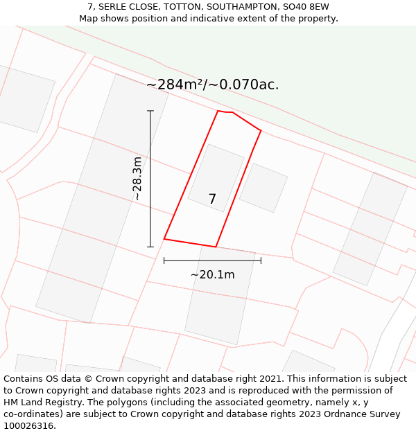 7, SERLE CLOSE, TOTTON, SOUTHAMPTON, SO40 8EW: Plot and title map