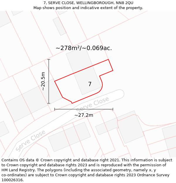 7, SERVE CLOSE, WELLINGBOROUGH, NN8 2QU: Plot and title map