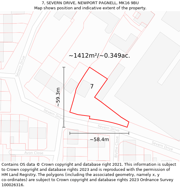 7, SEVERN DRIVE, NEWPORT PAGNELL, MK16 9BU: Plot and title map