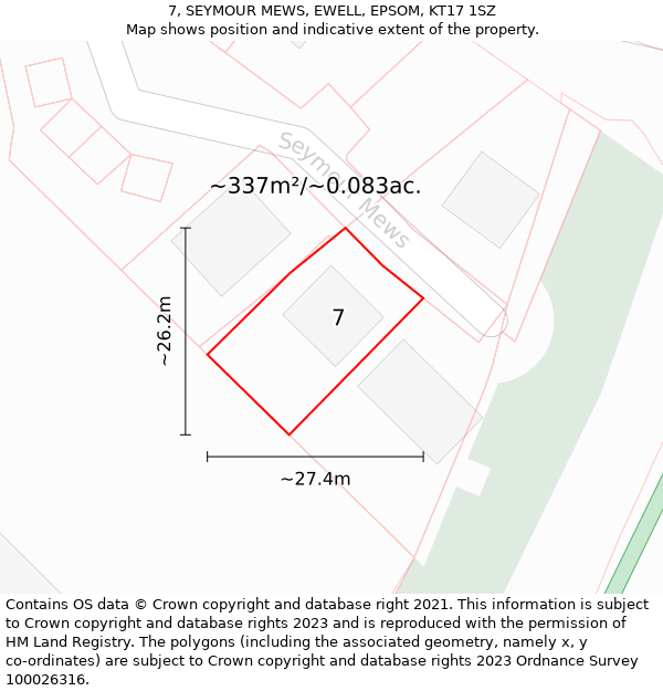 7, SEYMOUR MEWS, EWELL, EPSOM, KT17 1SZ: Plot and title map