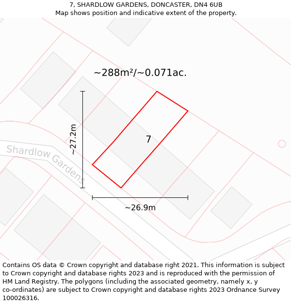 7, SHARDLOW GARDENS, DONCASTER, DN4 6UB: Plot and title map