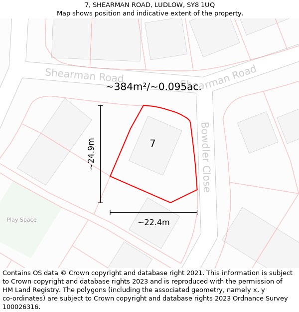 7, SHEARMAN ROAD, LUDLOW, SY8 1UQ: Plot and title map