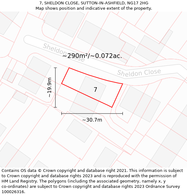 7, SHELDON CLOSE, SUTTON-IN-ASHFIELD, NG17 2HG: Plot and title map