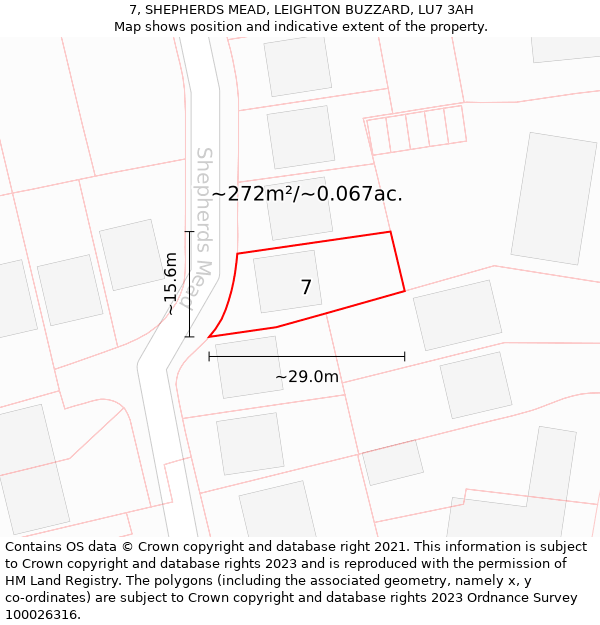 7, SHEPHERDS MEAD, LEIGHTON BUZZARD, LU7 3AH: Plot and title map