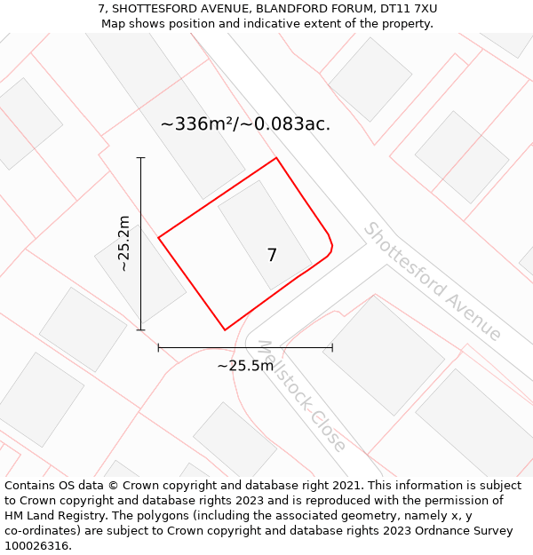 7, SHOTTESFORD AVENUE, BLANDFORD FORUM, DT11 7XU: Plot and title map