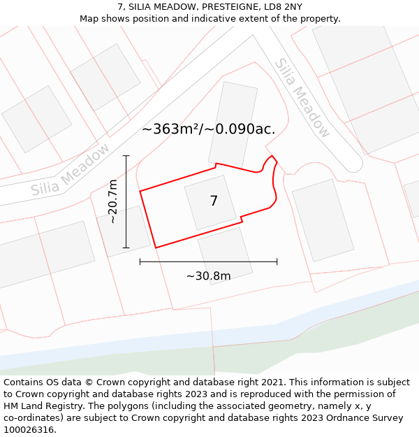 7, SILIA MEADOW, PRESTEIGNE, LD8 2NY: Plot and title map