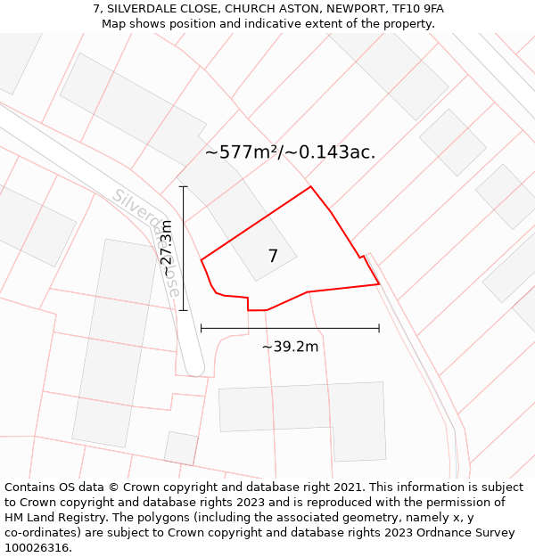 7, SILVERDALE CLOSE, CHURCH ASTON, NEWPORT, TF10 9FA: Plot and title map