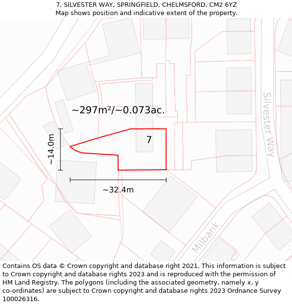 7, SILVESTER WAY, SPRINGFIELD, CHELMSFORD, CM2 6YZ: Plot and title map