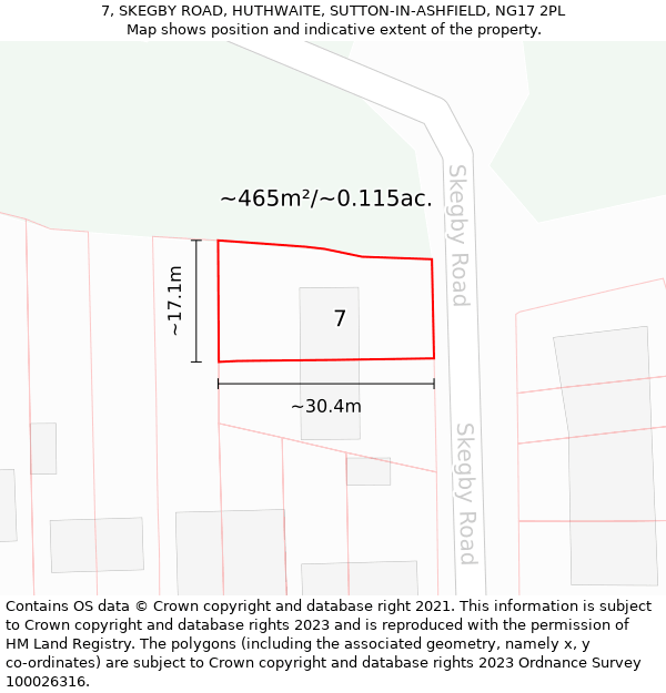 7, SKEGBY ROAD, HUTHWAITE, SUTTON-IN-ASHFIELD, NG17 2PL: Plot and title map