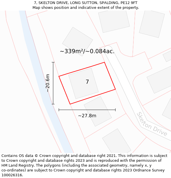 7, SKELTON DRIVE, LONG SUTTON, SPALDING, PE12 9FT: Plot and title map