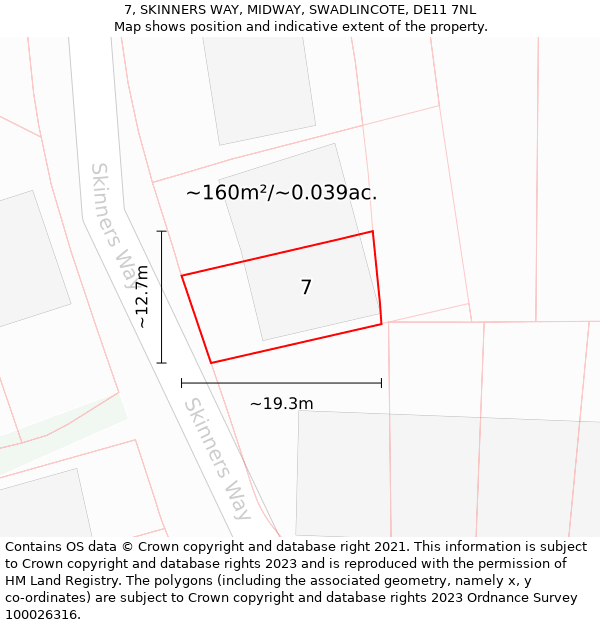 7, SKINNERS WAY, MIDWAY, SWADLINCOTE, DE11 7NL: Plot and title map