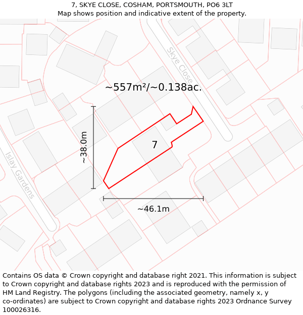 7, SKYE CLOSE, COSHAM, PORTSMOUTH, PO6 3LT: Plot and title map