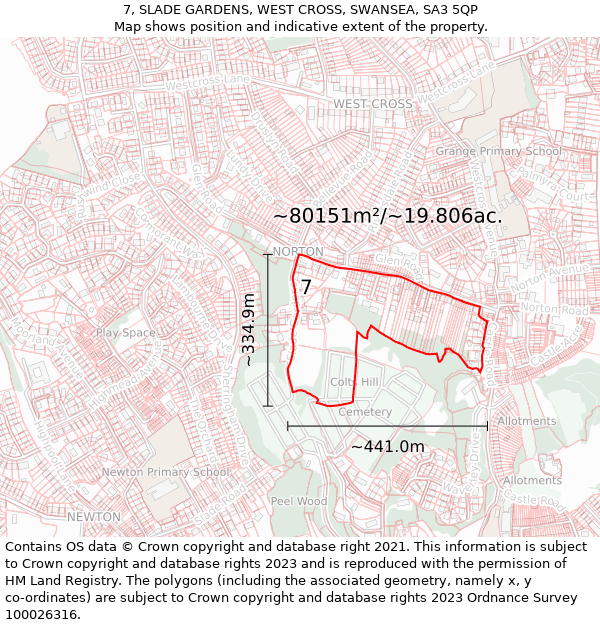 7, SLADE GARDENS, WEST CROSS, SWANSEA, SA3 5QP: Plot and title map