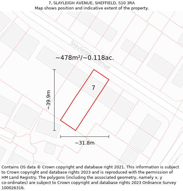 7, SLAYLEIGH AVENUE, SHEFFIELD, S10 3RA: Plot and title map