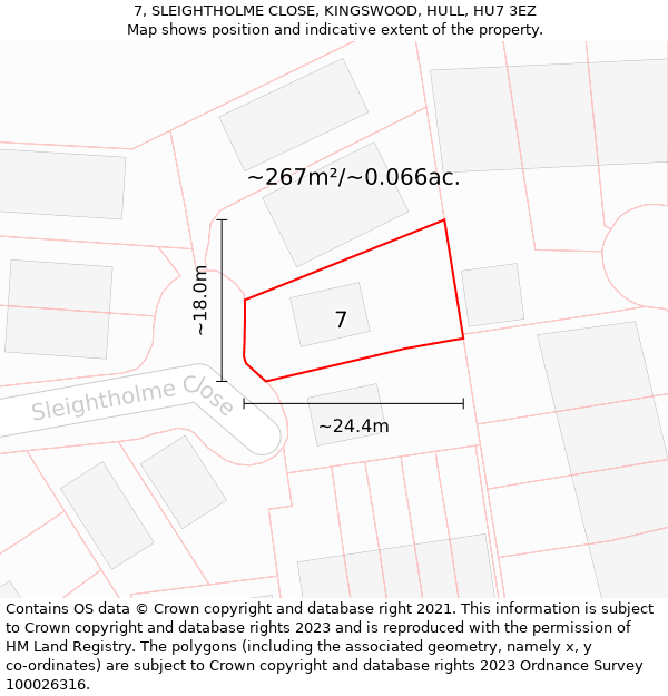 7, SLEIGHTHOLME CLOSE, KINGSWOOD, HULL, HU7 3EZ: Plot and title map