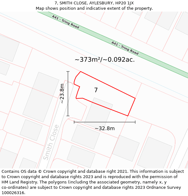 7, SMITH CLOSE, AYLESBURY, HP20 1JX: Plot and title map