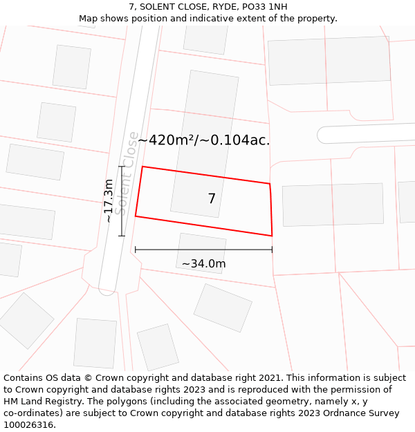 7, SOLENT CLOSE, RYDE, PO33 1NH: Plot and title map