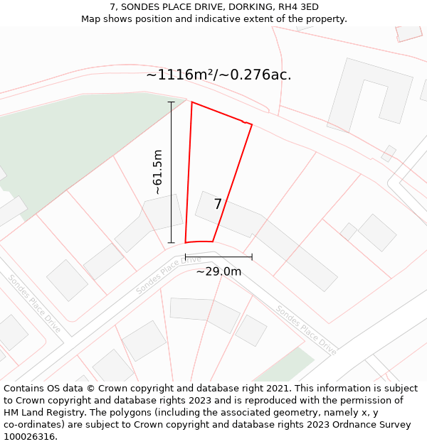 7, SONDES PLACE DRIVE, DORKING, RH4 3ED: Plot and title map