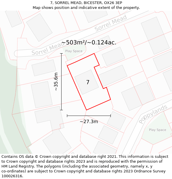 7, SORREL MEAD, BICESTER, OX26 3EP: Plot and title map