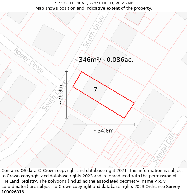 7, SOUTH DRIVE, WAKEFIELD, WF2 7NB: Plot and title map