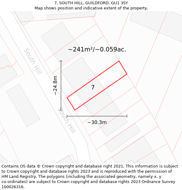 7, SOUTH HILL, GUILDFORD, GU1 3SY: Plot and title map
