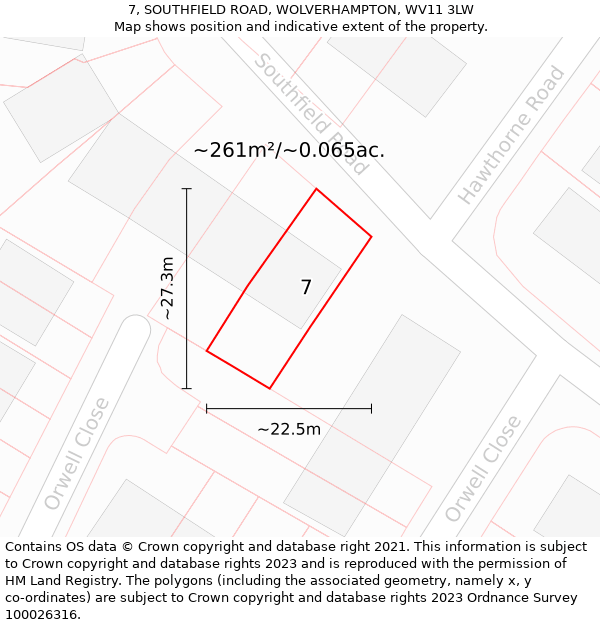 7, SOUTHFIELD ROAD, WOLVERHAMPTON, WV11 3LW: Plot and title map