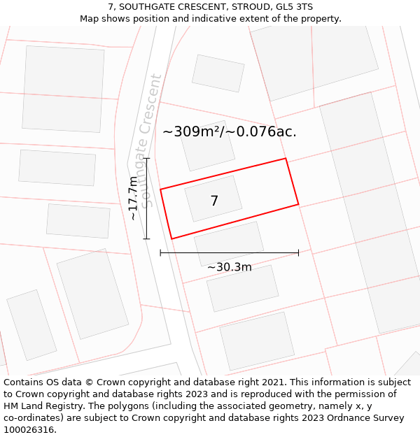 7, SOUTHGATE CRESCENT, STROUD, GL5 3TS: Plot and title map