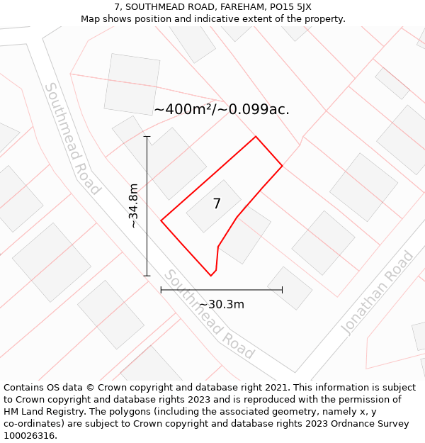 7, SOUTHMEAD ROAD, FAREHAM, PO15 5JX: Plot and title map