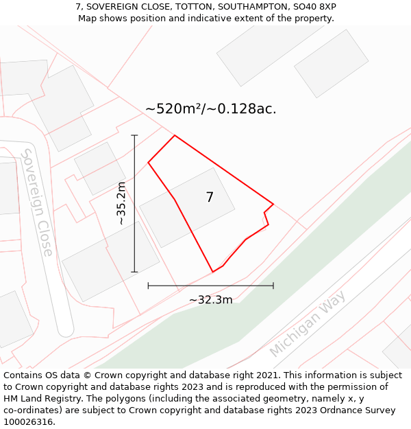 7, SOVEREIGN CLOSE, TOTTON, SOUTHAMPTON, SO40 8XP: Plot and title map