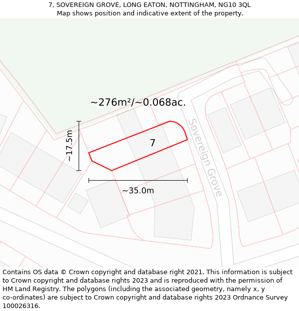 7, SOVEREIGN GROVE, LONG EATON, NOTTINGHAM, NG10 3QL: Plot and title map