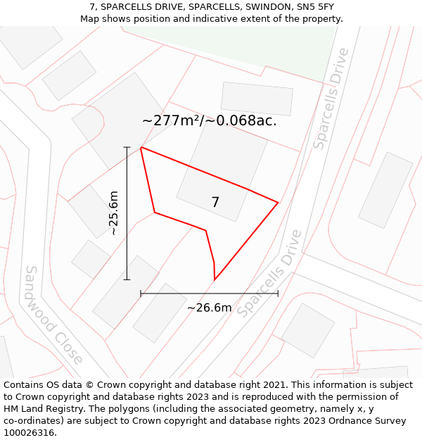 7, SPARCELLS DRIVE, SPARCELLS, SWINDON, SN5 5FY: Plot and title map